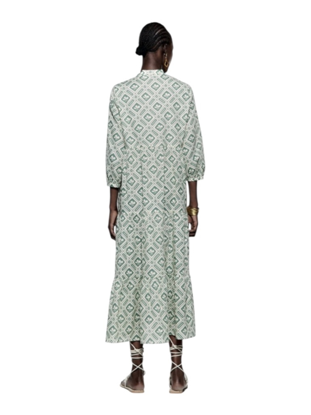 Zara Green Geometric Tiered Midi Dress Sz. S - Picture 11 of 11